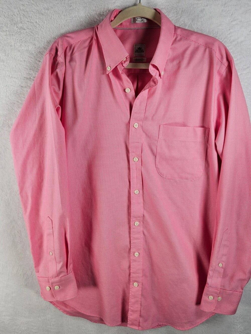 Peter Millar Houndstooth Button-Down Shirt Pink Men's Size Medium Office Casual